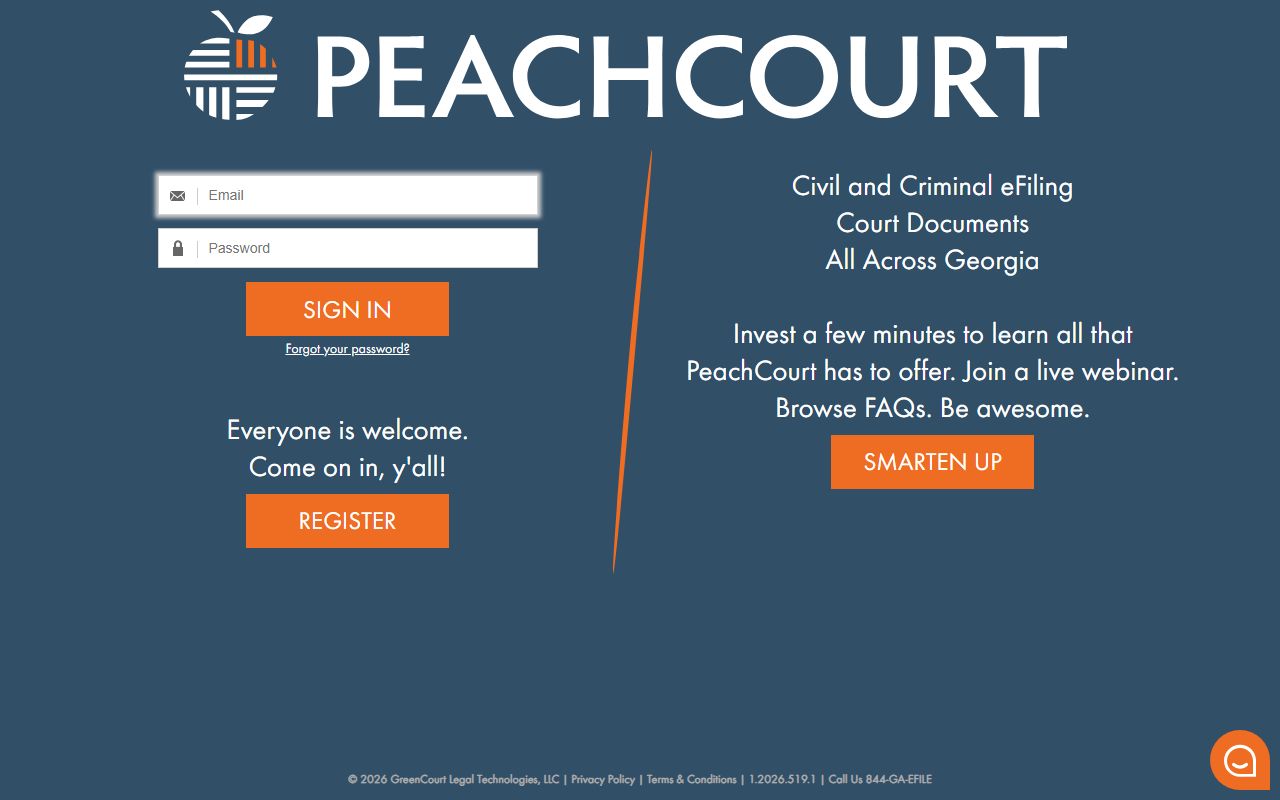 PeachCourt court records and filing platform homepage
